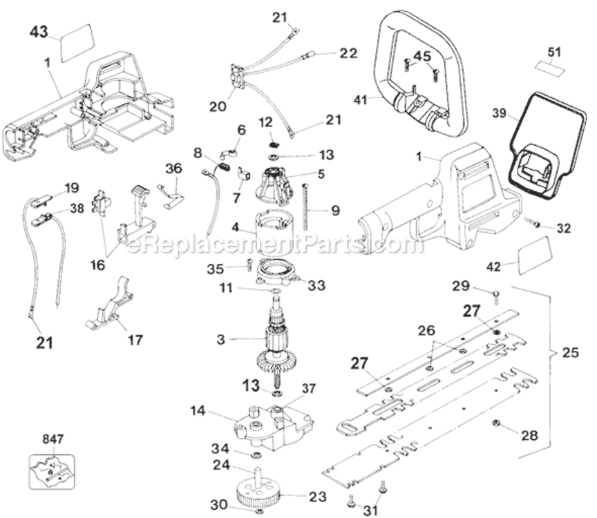 Page A Diagram and Parts List for HT300-04 Type 3 Black and Decker Hedge Trimmer
